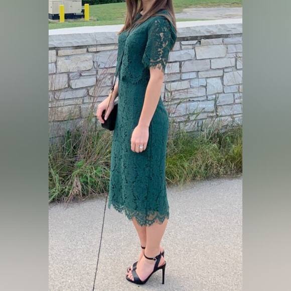 Lulu's Dresses Lulus Devotion Green Lace Short Sleeve Midi Dress